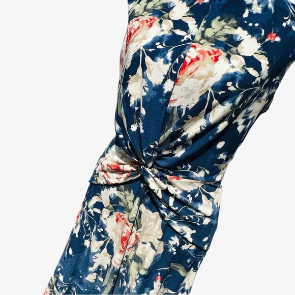 Ralph Lauren Midi Dress Blue Floral Twist Front Stretch Jersey Wedding Guest 6 - Picture 8 of 14